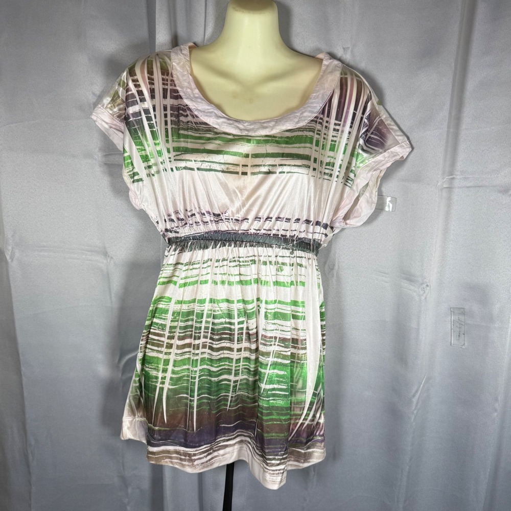 Charlotte Russe Abstract Satin Tunic Top Small Green Purple Indie Y2K Babydoll